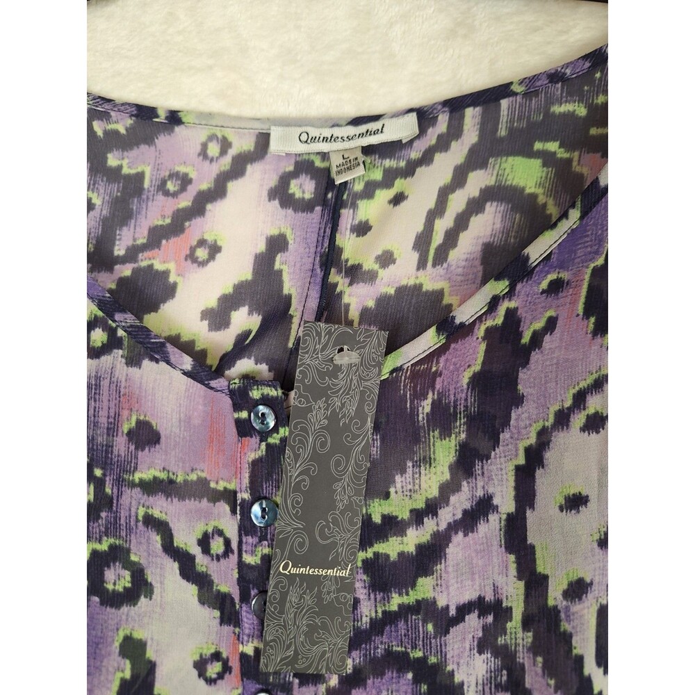 Quintessential Women's Large Top Paisley Cropped Sheer Dolman Buttons Boxy Retro - Picture 4 of 11